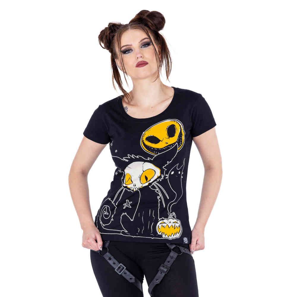 Cupcake Cult - Spooky Cat T-shirt Femme - Noir/Orange